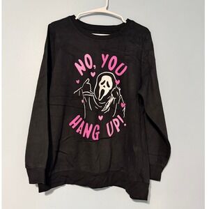 Ghost Face Scream No You Hang Up XL Black Crewneck Sweatshirt Pink Hearts 1083